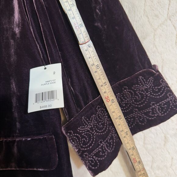 NWT TAHARI Velour Velvet Swing Jacket Blazer Sz 2 Embroidered Accents Purple$468 - Picture 9 of 16